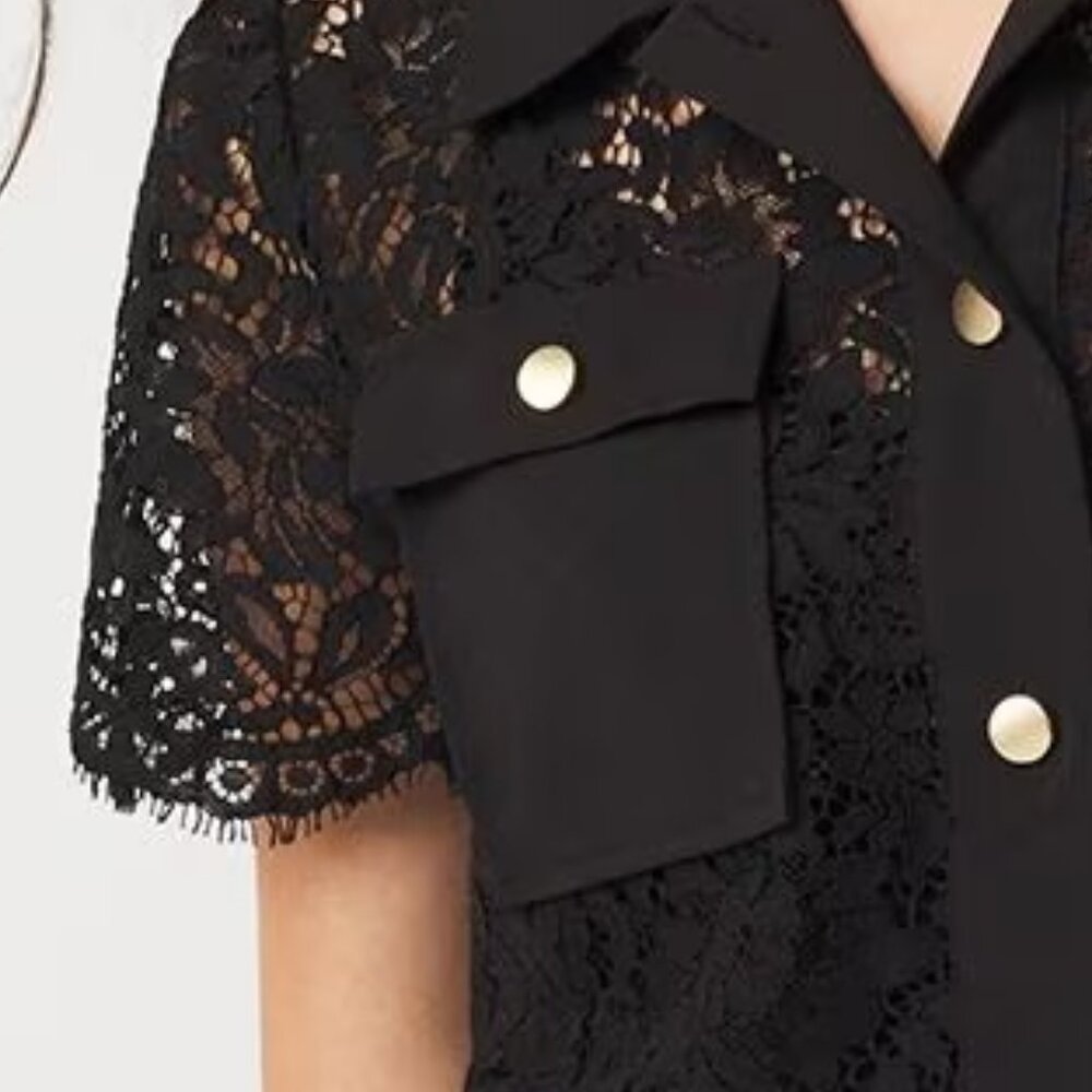 WHBM Short-Sleeve Lace Shirt Jacket - Picture 5 of 6